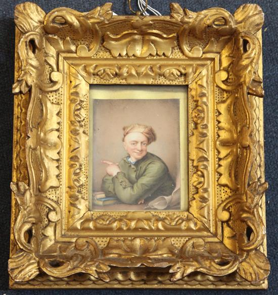 Albin Roberts Burt (1783-1842) Miniature of a young man pointing his finger 4 x 3in.